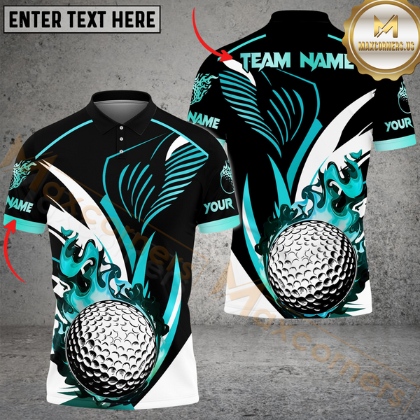 Maxcorners Golf Ball Flame Multicolor Customized Name, Team Name 3D Shirts
