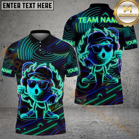 Maxcorners Golf Neon Flame Personalized Name, Team Name 3D Shirt (4 Colors)