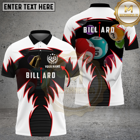 Maxcorners Billiards White Red Flame Strike Personalized Name 3D Unisex Shirt