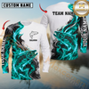 Maxcorners Fishing Aqua Flame Smoke Design Sun Protection Personalized Name, Team Name Long Sleeve Shirt