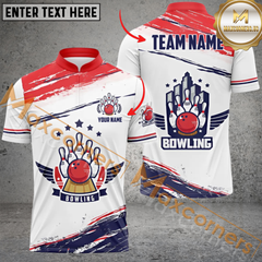 Maxcorners USA Flag Bowling Jersey Customized Name, Team Name 3D Polo Shirt
