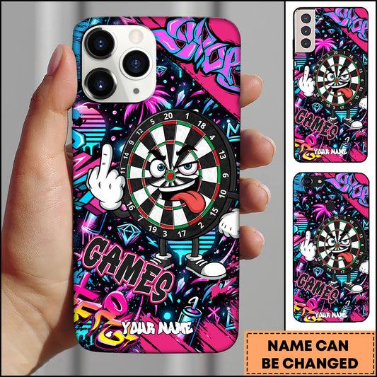 Maxcorners Darts Funny Angry Dartboard Character Personalized Name 3D Phone Case