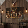 Maxcorners Deer Hunter Holding Rifle beside Fireplace Wrapped Canvas
