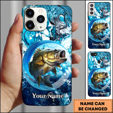 Maxcorners Largemouth Bass Fishing Blue Water Circle Art Personalized Name 3D Phone Case