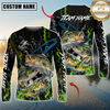 Maxcorners Fishing Green Flame Camo Design Sun Protection Personalized Name, Team Name Long Sleeve Shirt