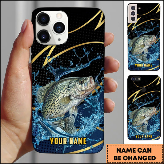Maxcorners Fishing Phone Case Dynamic Water Splash Black Gold Line Personalized Name Phone Case (8 Fish Species)