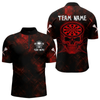 Maxcorners Men's Custom Darts Team Shirt - Skull & Dartboard Graphic With Grunge Red Pattern LM2404