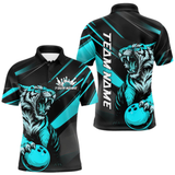 Maxcorners Personalized Tiger Bowling Team Men Polo Shirts, Black And Blue Tiger Bowling Jerseys LM054