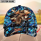 Maxcorners Moose Hunting USA Flag Crack Camouflage Pattern Multicolor Personalized Name 3D Cap