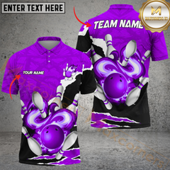 Maxcorners Bowling Storm Personalized Name Men And Women 3D Polo Shirt Custom Bowling Team Jersey (4 Colors)