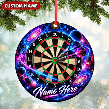 Maxcorners Darts Lover Galaxy Cosmic Glow Wave, Target Board Artwork Personalized Name Ornament 2D Flat