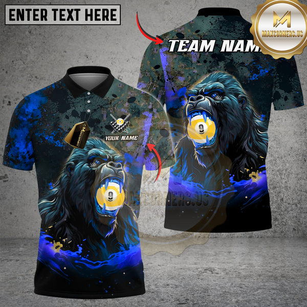 Maxcorners Billiard Fierce Gorilla 9-Ball Multicolor Customized Name, Team Name 3D Shirt