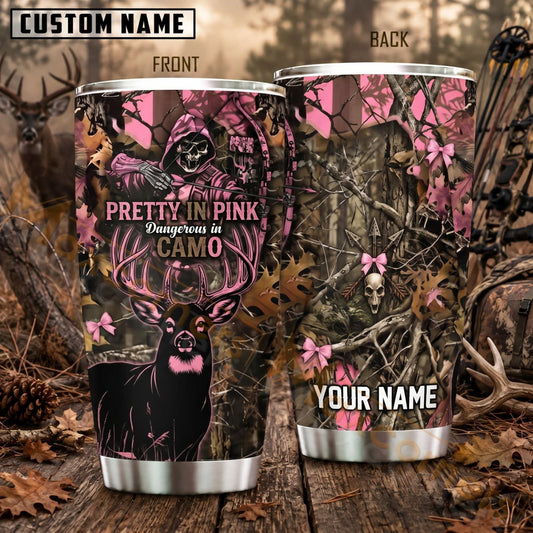 Maxcorners Hunting Pretty In Pink Woodland Camo Personalized Name 3D Tumbler