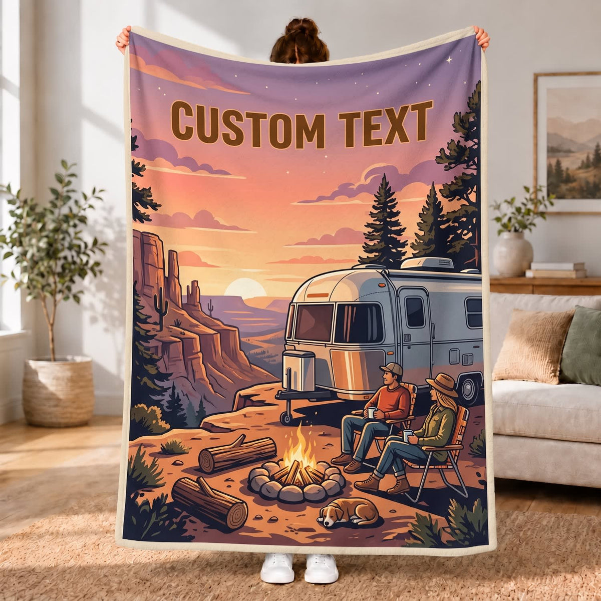 Maxcorners RVs Travel Trailer Desert Campfire Sunset Custom Name 3D Blanket