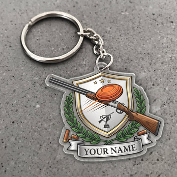 Maxcorners Clay Shooting Shotgun And Flying Clay Target Customized Name 3D Keychain And Ornament