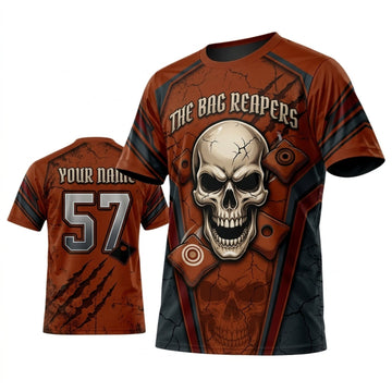 Maxcorners Cornhole Big Reaper Orange Skull Personalized Name 3D Unisex Shirt