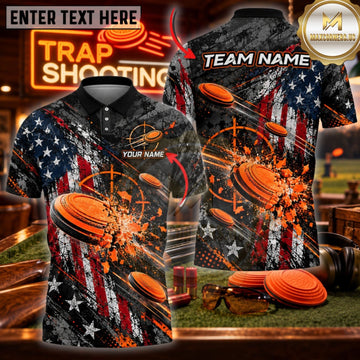Maxcorners Trap Shooting American Flag Skull and Clay Target Personalized Name 3D Unisex Shirt