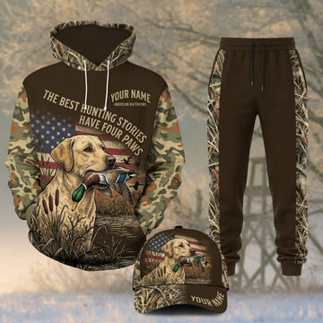 Maxcorners Duck Hunting Best Hunting Stories Four Paws Brown Camo Personalized 3D Shirts