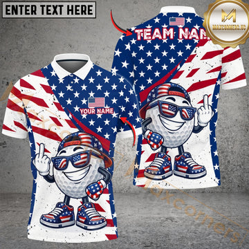 Maxcorners Golf USA Flag Funny Ball Design Customized Name, Team Name Shirts
