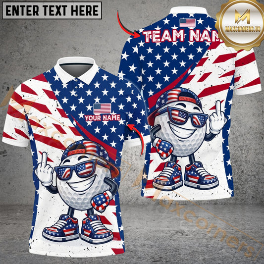 Maxcorners Golf USA Flag Funny Ball Design Customized Name, Team Name Shirts