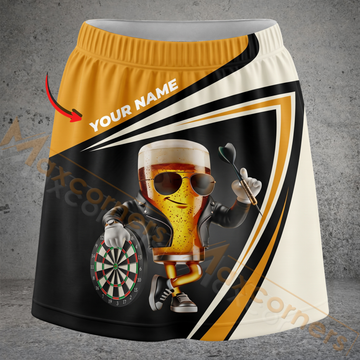 Maxcorners Darts Cool Beer Glass Character Dartboard Personalized 3D Skirts With Shorts