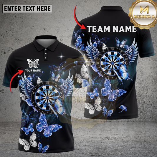 Maxcorners Dart Polo Shirt Butterfly Wing Dartboard Art Multicolor Options Personalized Name, Team Name 3D Shirt (4 Colors)