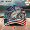 Maxcorners Fishing Patriotic American Flag Water Splash Personalized 3D Cap (12 Fish Species)