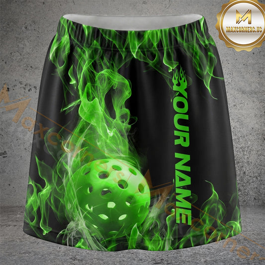 Maxcorners Pickleball Green Fire Ball Dark Smoke Personalized 3D Skort, Skirts With Shorts