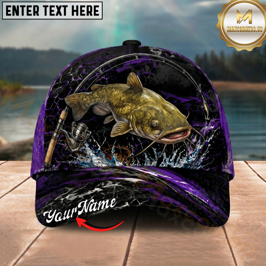 Maxcorners Fishing Purple Lightning Rod Splash Personalized 3D Cap (12 Fish Species)