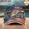 Maxcorners Fishing Patriotic American Flag Water Splash Personalized 3D Cap (12 Fish Species)