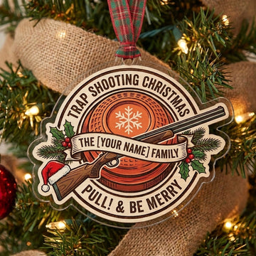Maxcorners Personalized Trap Shooting Christmas Family Pull And Be Merry Snowflake Clay Acrylic Christmas Ornament And Keychain Custom Gift For Hunters 2D Flat
