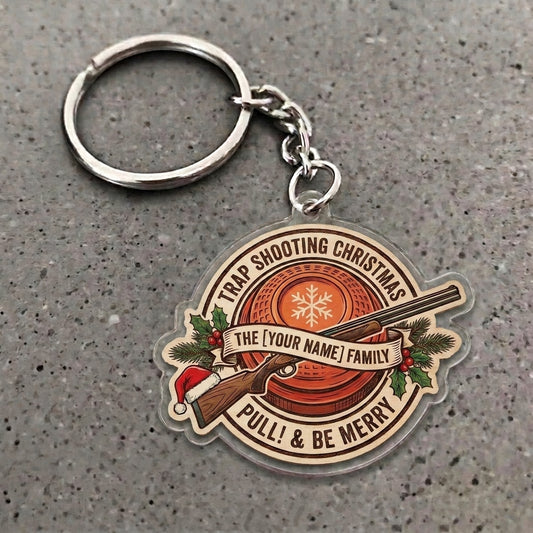 Maxcorners Personalized Trap Shooting Christmas Family Pull And Be Merry Snowflake Clay Acrylic Christmas Ornament And Keychain Custom Gift For Hunters 2D Flat