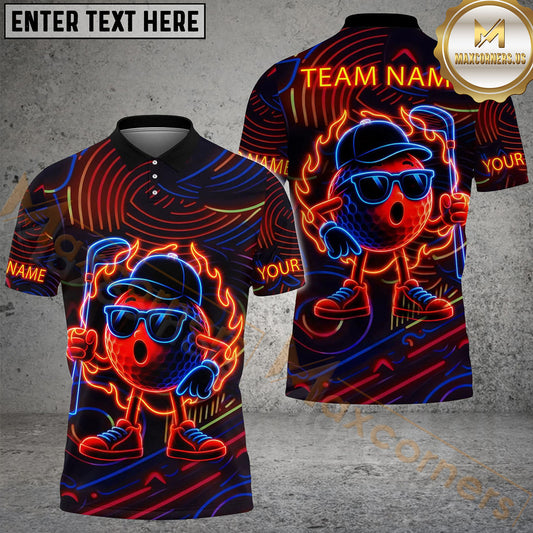 Maxcorners Golf Neon Flame Personalized Name, Team Name 3D Shirt (4 Colors)
