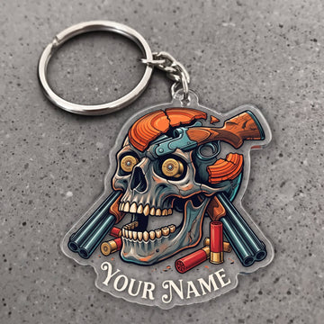 Maxcorners Clay Shooting Skull With Shotguns Customized Name 3D Keychain And Ornament
