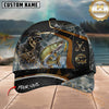 Maxcorners Fishing Skull Fisherman Honeycomb Gold Accent Personalized 3D Cap