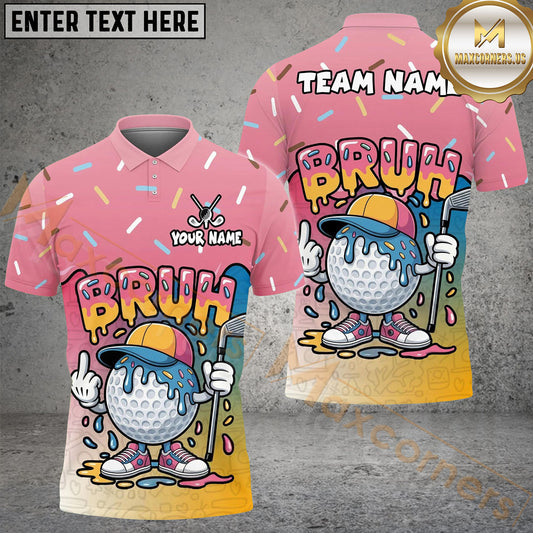 Maxcorners Funny Bruh Golfer Polo Personalized Name, Team Name 3D Shirt (4 Colors)