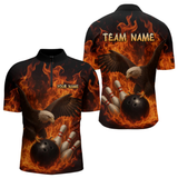 Maxcorners Flame Eagle Bowling Polo, Quarter Zip Shirts For Men Custom Eagle Bowling Team Jerseys LM1805