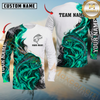 Maxcorners Fishing Aqua Flame Smoke Design Sun Protection Personalized Name, Team Name Long Sleeve Shirt