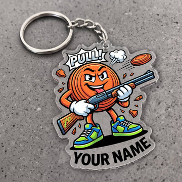 Maxcorners Clay Shooting Funny Cartoon Pull Clay Target Shooter Customized Name 3D Keychain And Ornament