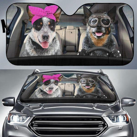 Maxcorners Couple Australian Cattle Dog Driving Printed Car Sun Shade Cover Auto Windshield