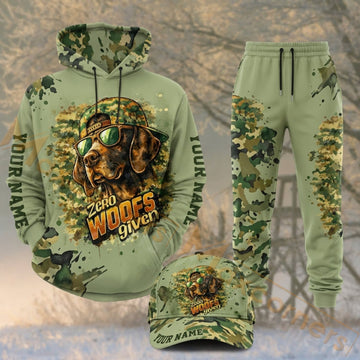 Maxcorners Hunting Deer Wolves Forest Green Camo Personalized 3D Combo Hoodie, Sweatpants Set & Cap