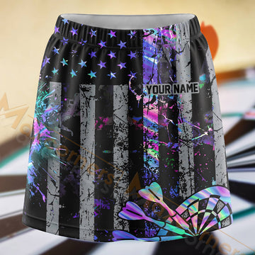 Maxcorners Darts Distressed Neon American Flag Dartboard Personalized 3D Skort, Skirts With Shorts