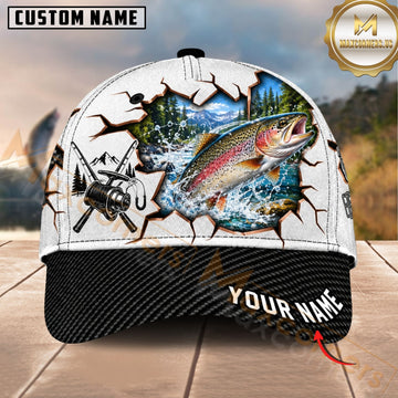 Maxcorners Fishing Graphic Torn Hole Effect Reel Design Customized Name 3D Cap
