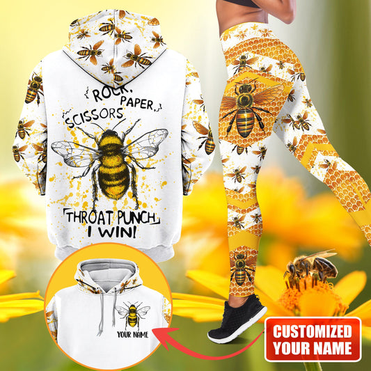 Maxcorners Honey Bee Rock Paper Scissors I Win - Personalized Hoodie and Leggings LM1304