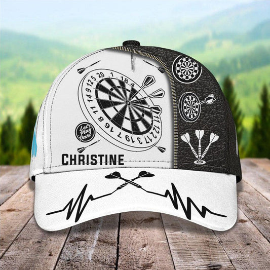 Maxcorners Customized Let's Play Dart 3D Baseball Cap for Her, Leather Pattern Dart Hat for Darts Lovers LM0402