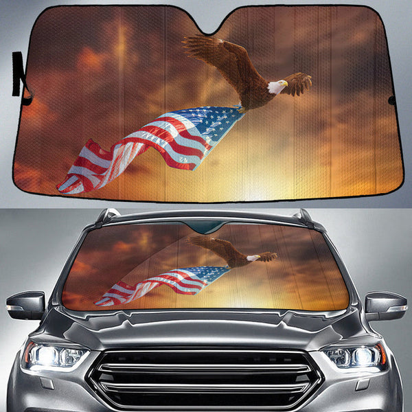 Maxcorners Eagle Flying American Flag Printed Car Sun Shade Cover Auto Windshield