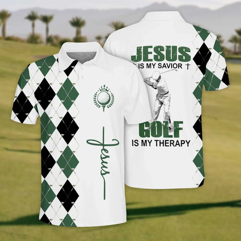 Maxcorners Jesus Is My Savior Golf Polo Shirt, Mens Golf Shirt, Christian Shirt For Men