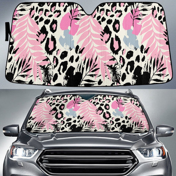 Maxcorners Pink Tone Acera Leaf Leopard Skin Texture Car Sun Shades Cover Auto Windshield