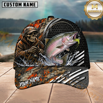 Maxcorners Fishing Skull Angler Orange Camo Personalized 3D Cap