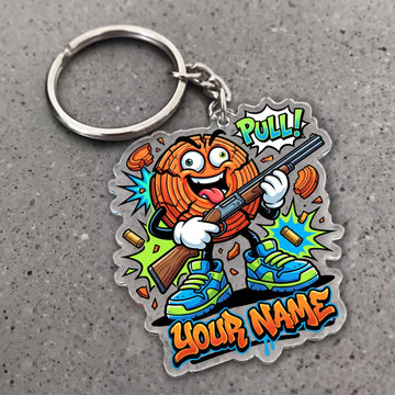 Maxcorners Clay Shooting Funny Cartoon Pull Happy Clay Target Customized Name 3D Keychain And Ornament